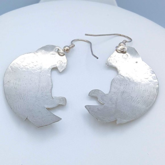 Vintage Silver Etched Bird Hawk Dangle Earrings - Picture 11 of 12